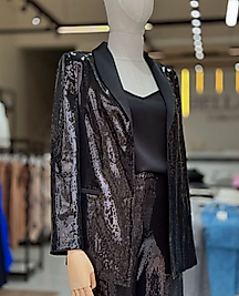 DİAGONAL SİYAH PULLU CEKET