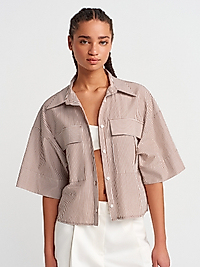 DİLVİN OVERSİZE CEPLİ GÖMLEK KAHVE