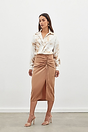 SATEEN DESENLİ SALAŞ GÖMLEK BEJ RENK GÖMLEK