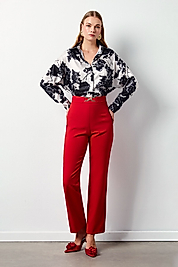 SATEEN AKSESUAR DETAYLI KIRMIZI PANTLON