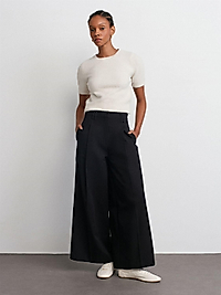 DİLVİN PİLELİ GENİŞ PAÇA PANTOLON SİYAH