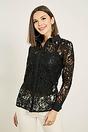 GIZIA KIWE DANTEL SİYAH GÖMLEK