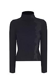 PERSPECTIVE Triko Slim Fit Standart Boy Takma Kol Balıkçı Yaka Siyah Kazak