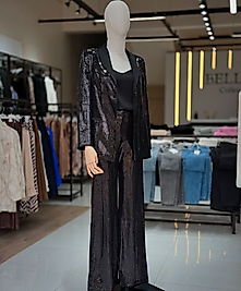 DİAGONAL SİYAH PULLU PANTOLON