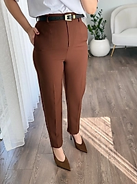 DİLVİN KEMERLİ YÜKSEK BEL PANTOLON AÇIK  KAHVE
