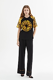 GIZIA KIWE SARI LEOPAR GÜL DETAY SİYAH TAKIM