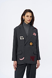 QUZU NAKIŞ DETAYLI ANTRASİT CEKET